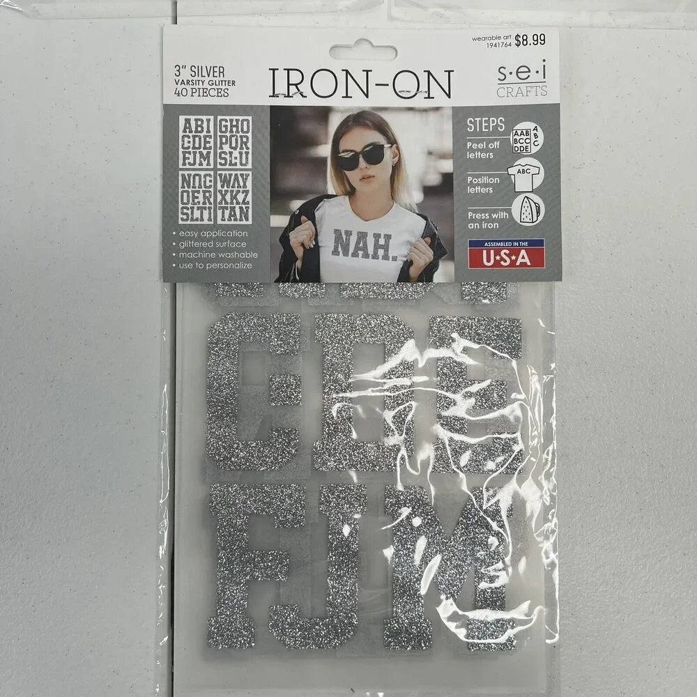S.E.I. Iron-On Transfer‎ 3” Classic Letters Black Silver Lot Of 3 Packs NEW